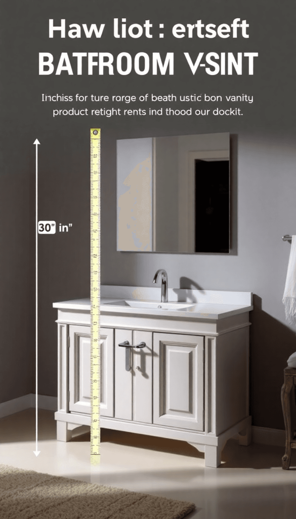 A stylish bathroom vanity in a soothing setting, featuring soft lighting and a measuring tape beside it, indicating a height range of 30 to 36 inches.